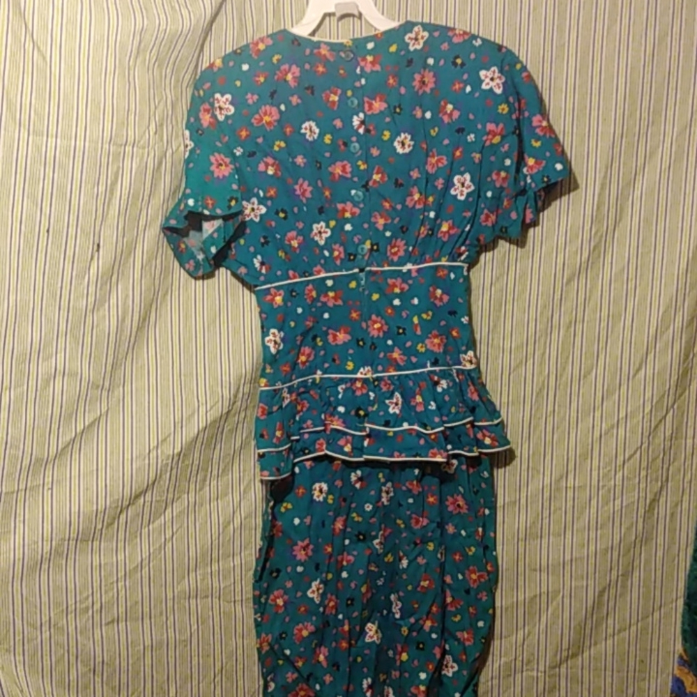 RARE UNIQUE VINTAGE Sz8 SMALL 80s ALL COTTON KRISTINA PETITE TRIPLE PEPLUM DRESS